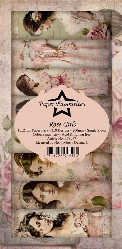 Paper Favourites slim card Rose Girls 3x8design 10x21cm 200g